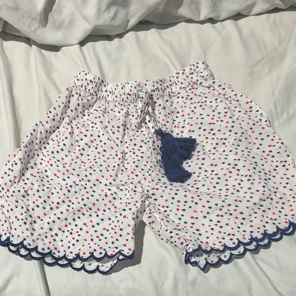 YoBaby 6 White Shorts w/ Red/Blue stars Pattern elastic waist tassle tie nwot